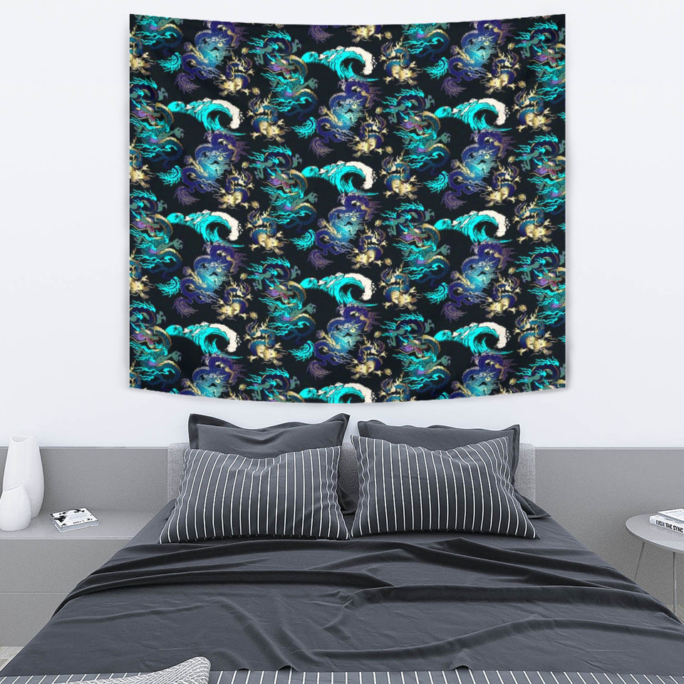 Dragon Sea Wave Pattern Wall Tapestry