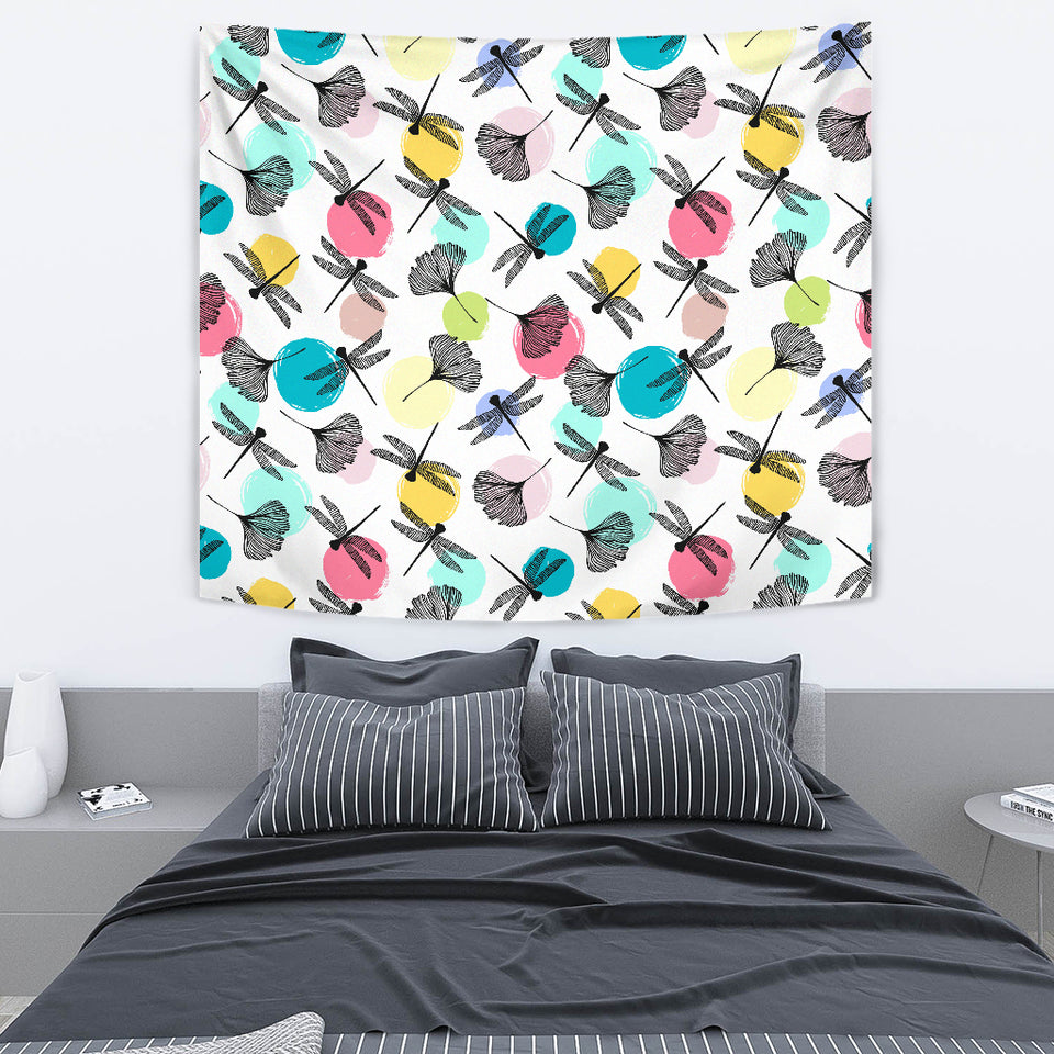 Dragonflies Ginkgo Leaves Pattern Wall Tapestry