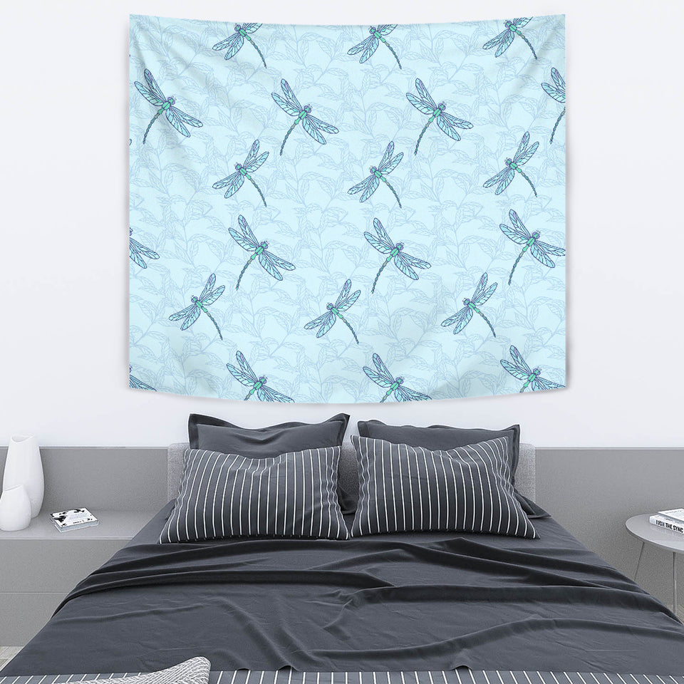 Dragonfly Pattern Blue Background Wall Tapestry