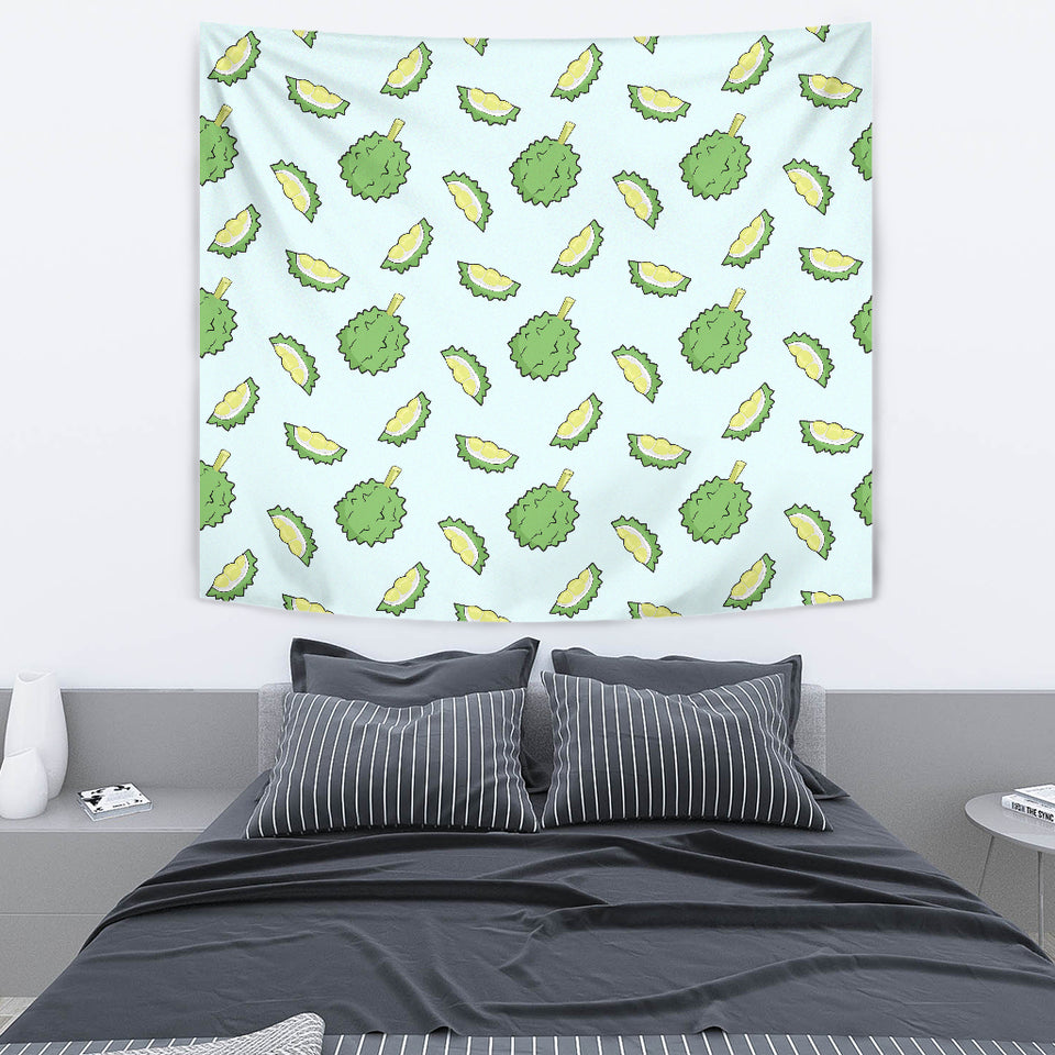 Durian Pattern Blue Background Wall Tapestry