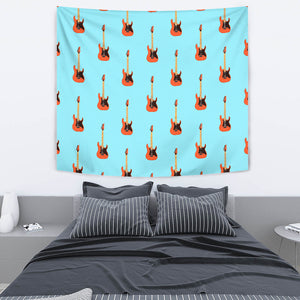 Electric Guitar Pattern Light Blue Background Wall Tapestry