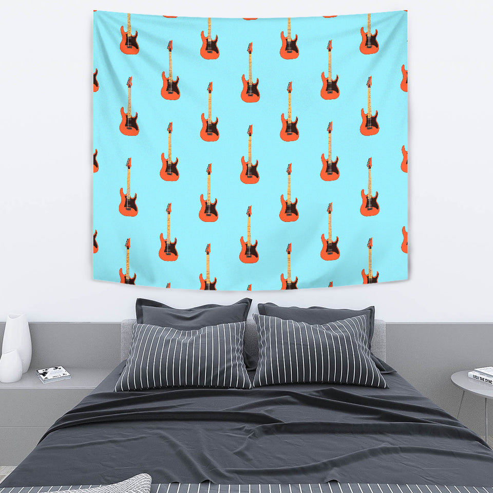 Electric Guitar Pattern Light Blue Background Wall Tapestry