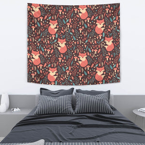 Fox Leaves Mushroom Pattern Wall Tapestry