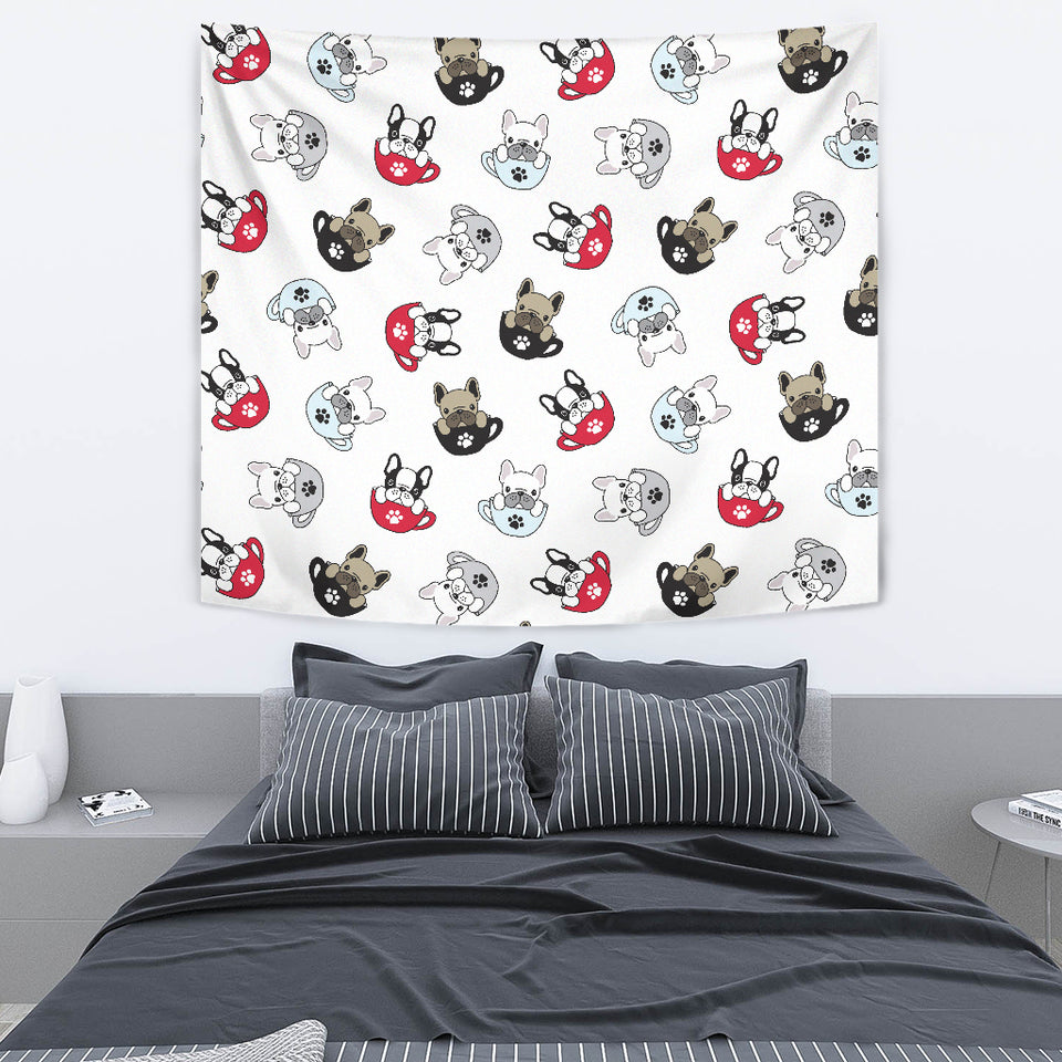 French Bulldog Cup Paw Pattern Wall Tapestry