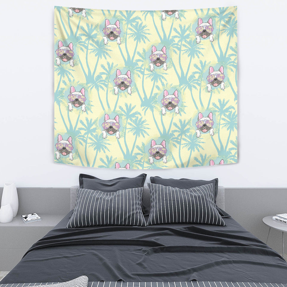 French Bulldog Hawaii Blackground Wall Tapestry