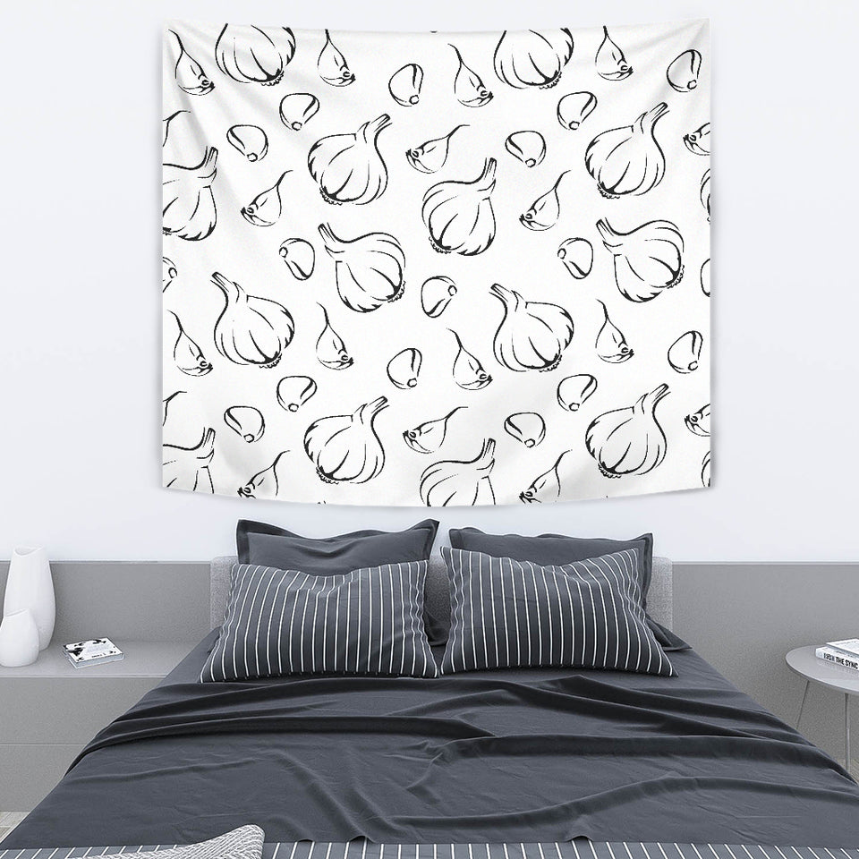 Garlic Pattern Black White Wall Tapestry