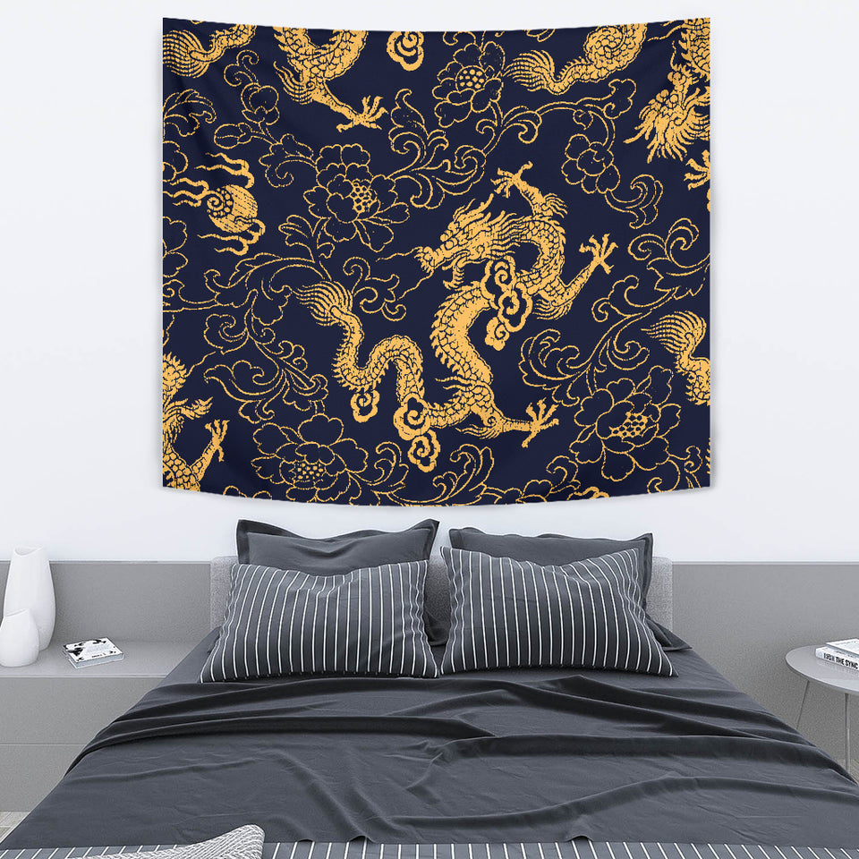Gold Dragon Pattern Wall Tapestry