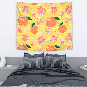 Grapefruit Yellow Background Wall Tapestry