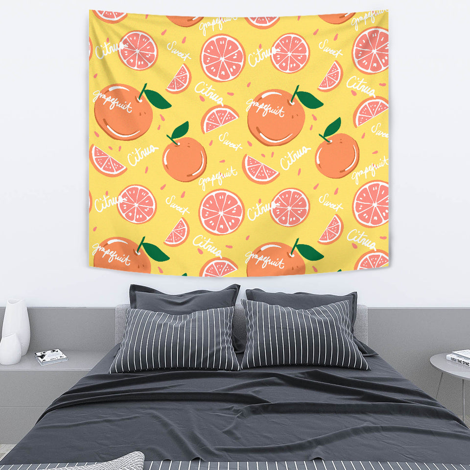 Grapefruit Yellow Background Wall Tapestry