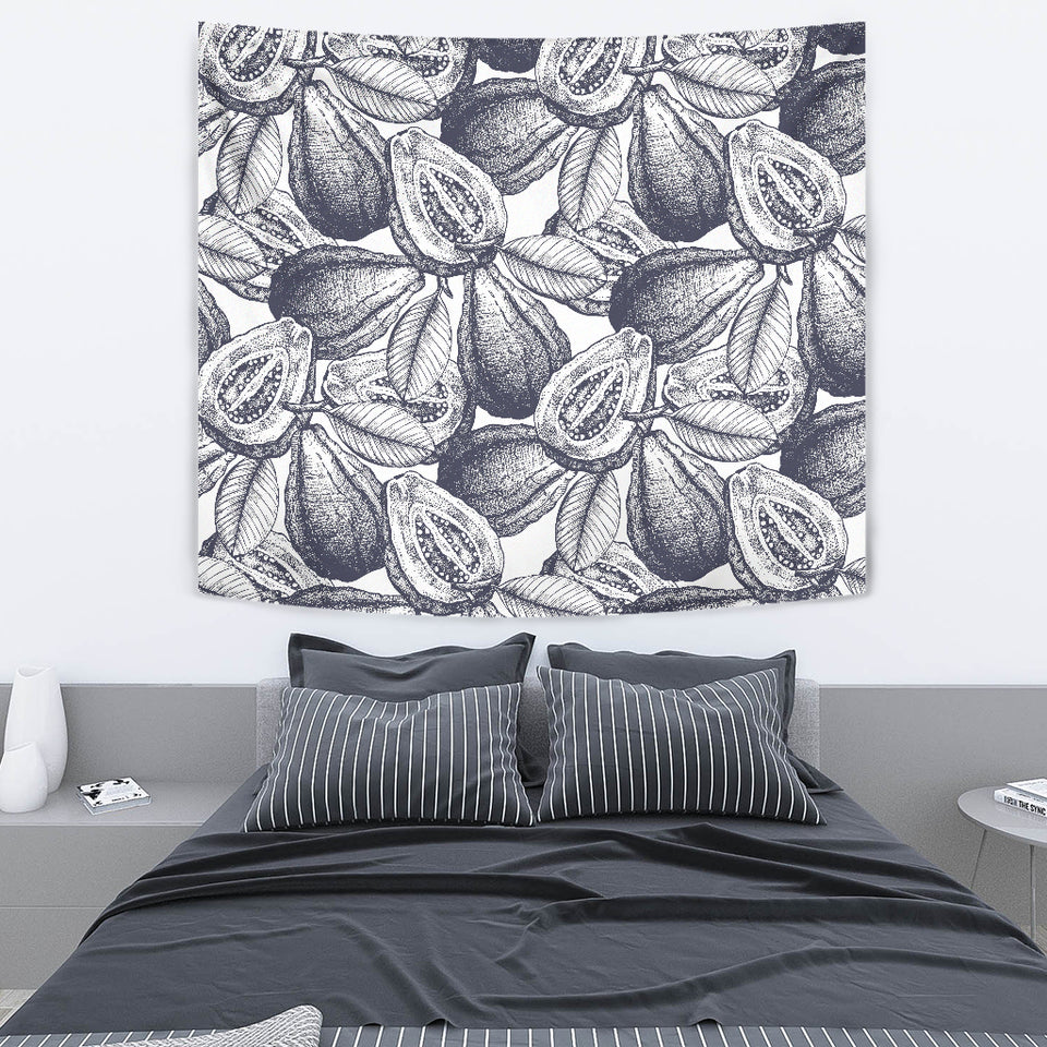 Guava Tropical Hand Drawn Pattern Wall Tapestry