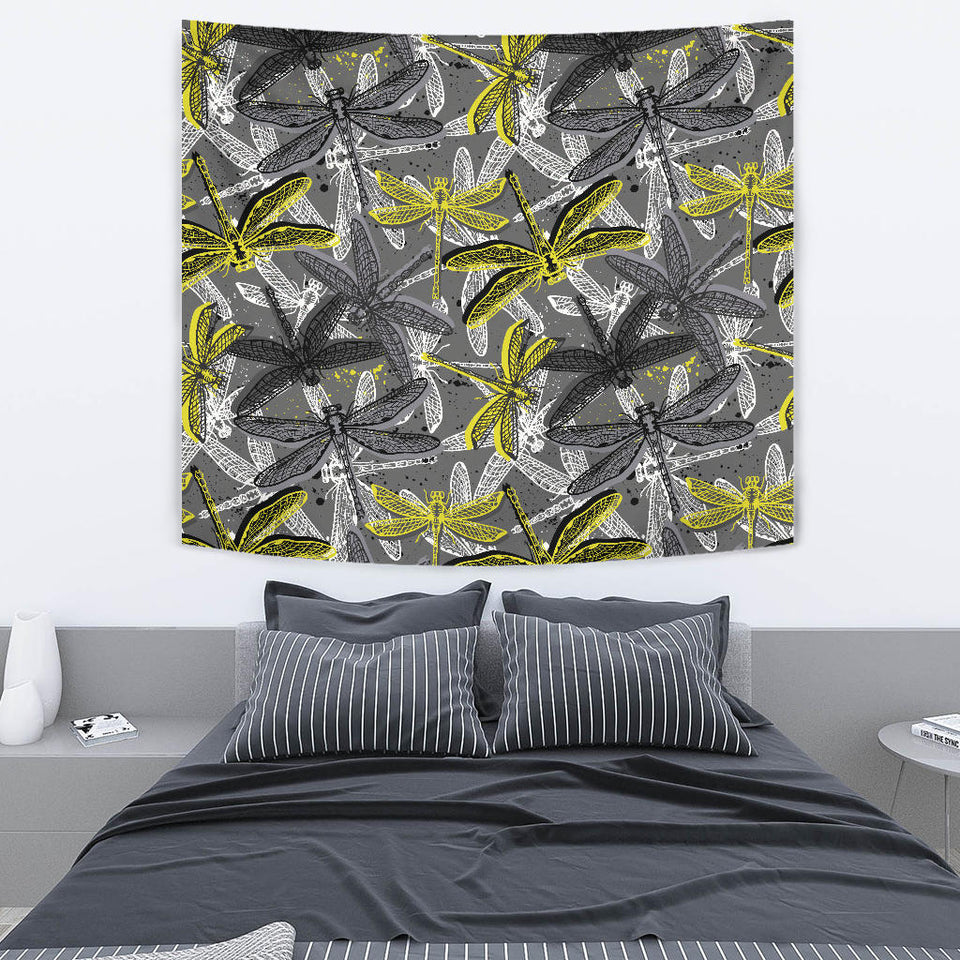 Hand Drawn Dragonfly Pattern Wall Tapestry