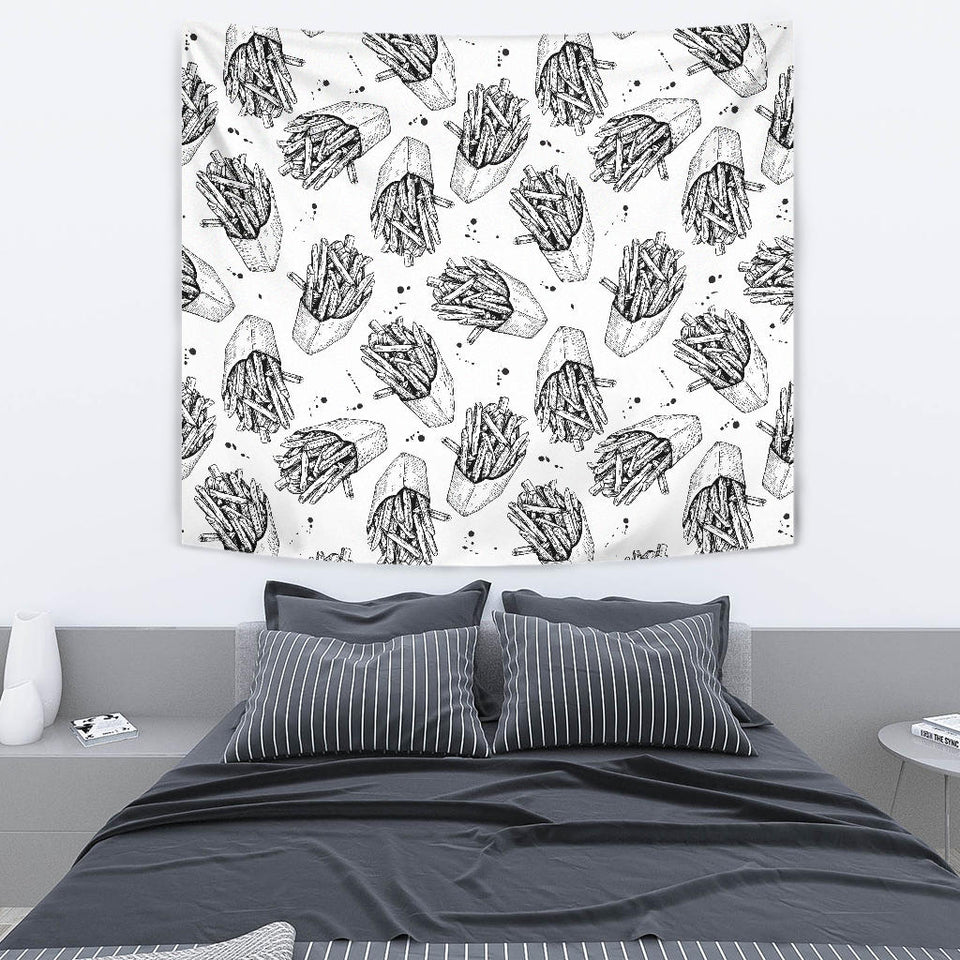 Hand Drawn French Fries Pattern Wall Tapestry