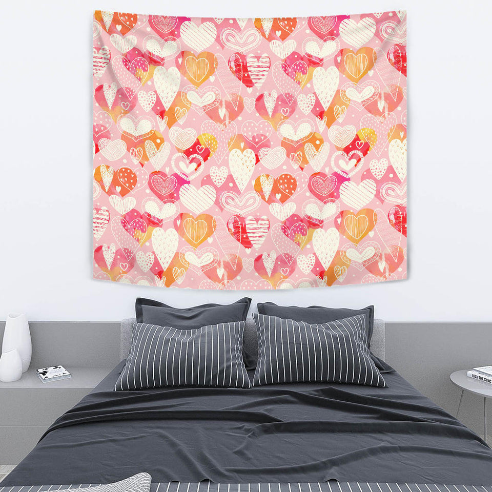 Hand Drawn Heart Design Pattern Wall Tapestry