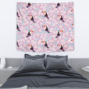 Beautiful Toucan Flower Leaves Wall Tapestry