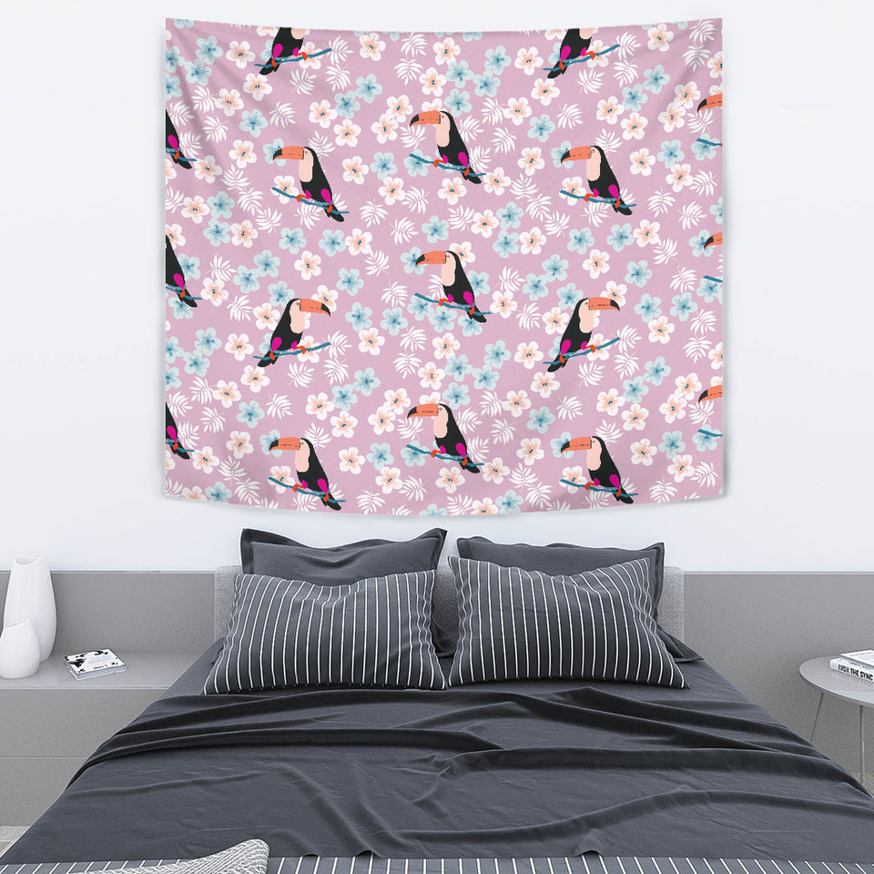 Beautiful Toucan Flower Leaves Wall Tapestry
