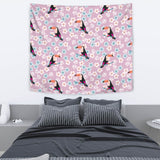 Beautiful Toucan Flower Leaves Wall Tapestry
