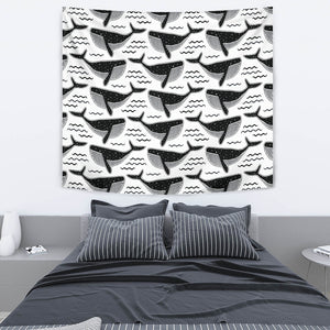 Black Whale Pattern Wall Tapestry