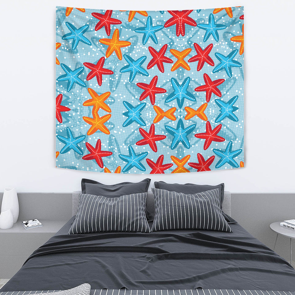 Blue Red Orange Starfish Pattern Wall Tapestry