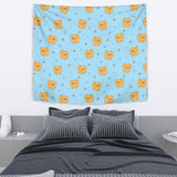 Brown Cute Pomeranian Blue Blackground Wall Tapestry