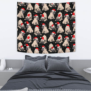 Christmas Pugs Santa_S Red Cap Pattern Wall Tapestry