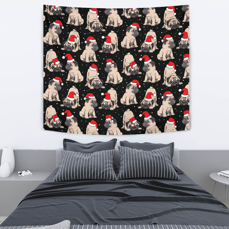 Christmas Pugs Santa_S Red Cap Pattern Wall Tapestry