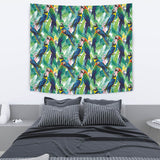 Colorful Parrot Exotic Flower Leaves Wall Tapestry