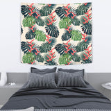 Heliconia Flowers, Palm And Monstera Leaves Wall Tapestry