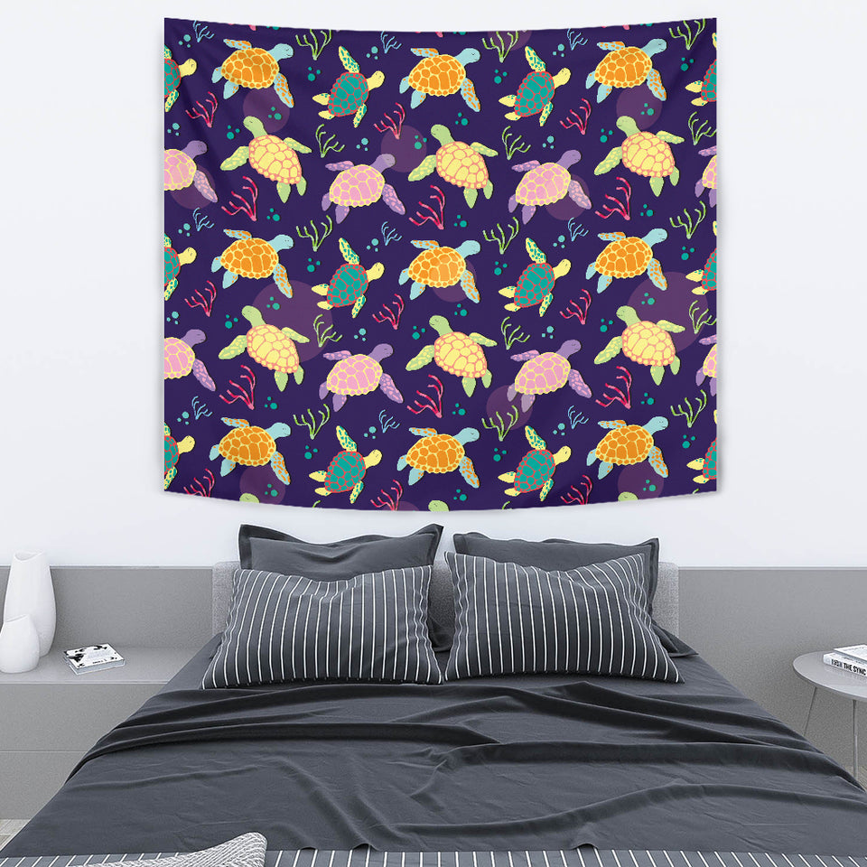 Colorful Sea Turtle Pattern Wall Tapestry