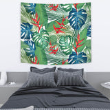 Heliconia Palm And Monstera  Leaves Pattern Wall Tapestry