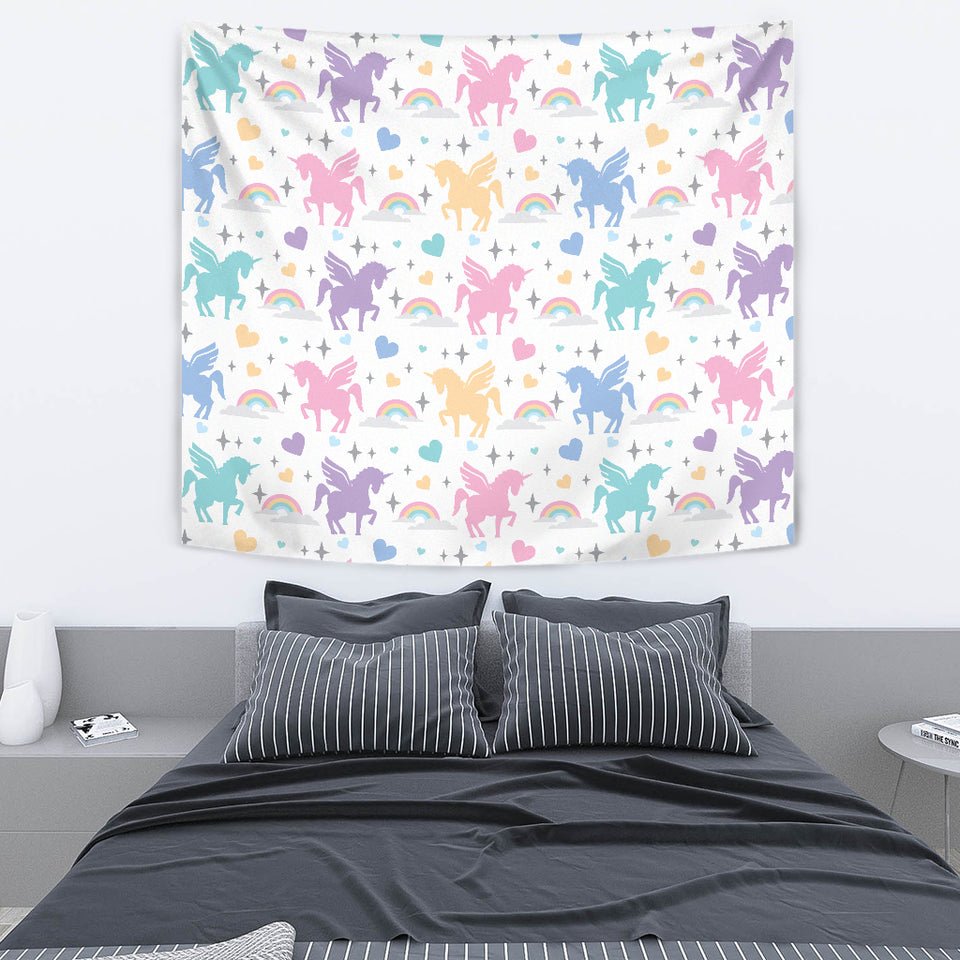 Colorful Unicorn Rainbow Heart Pattern Wall Tapestry