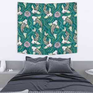 Koi Fish Carp Fish Lotus Pattern Wall Tapestry