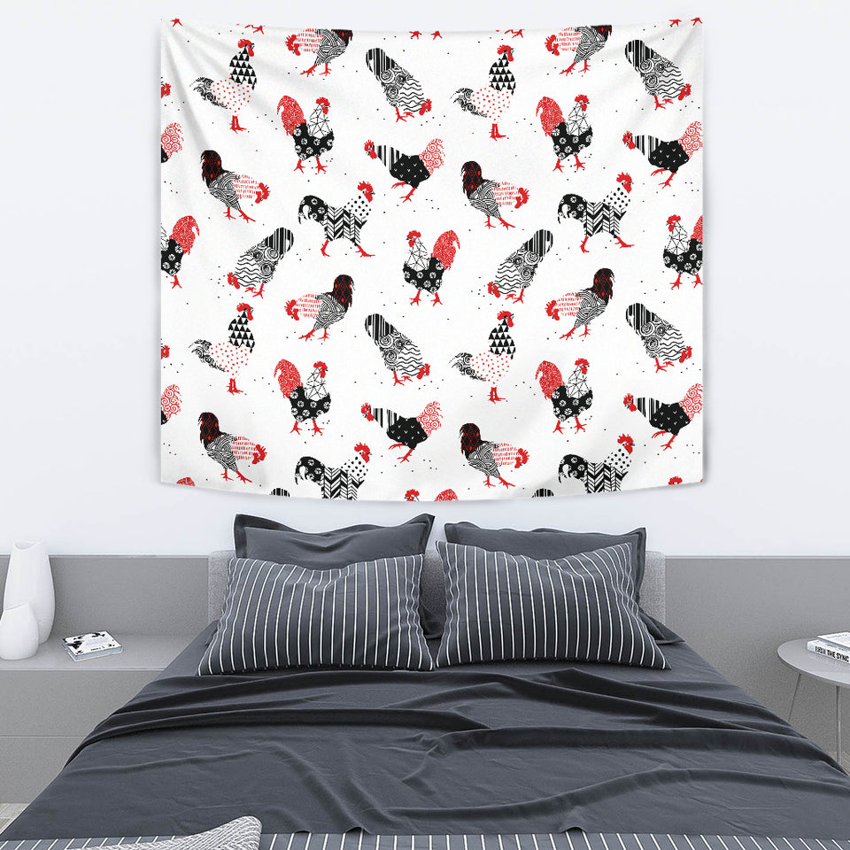 Cool Rooster Chicken Cock Floral Ornament Background Wall Tapestry