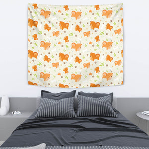Cute Brown Pomeranian Paw Leave Bone Pattern Wall Tapestry