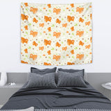 Cute Brown Pomeranian Paw Leave Bone Pattern Wall Tapestry