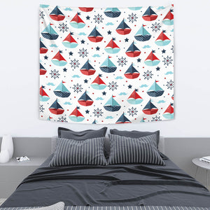 Cute Color Paper Sailboat Pattern Wall Tapestry