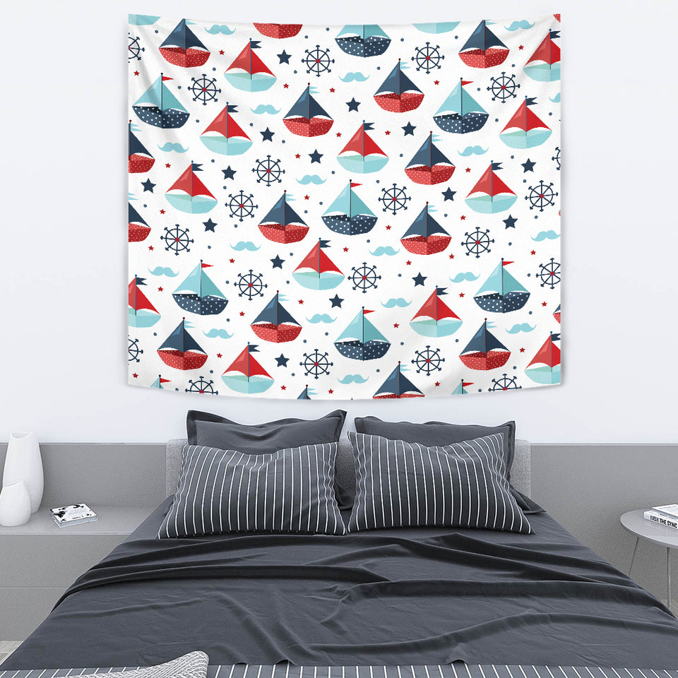 Cute Color Paper Sailboat Pattern Wall Tapestry