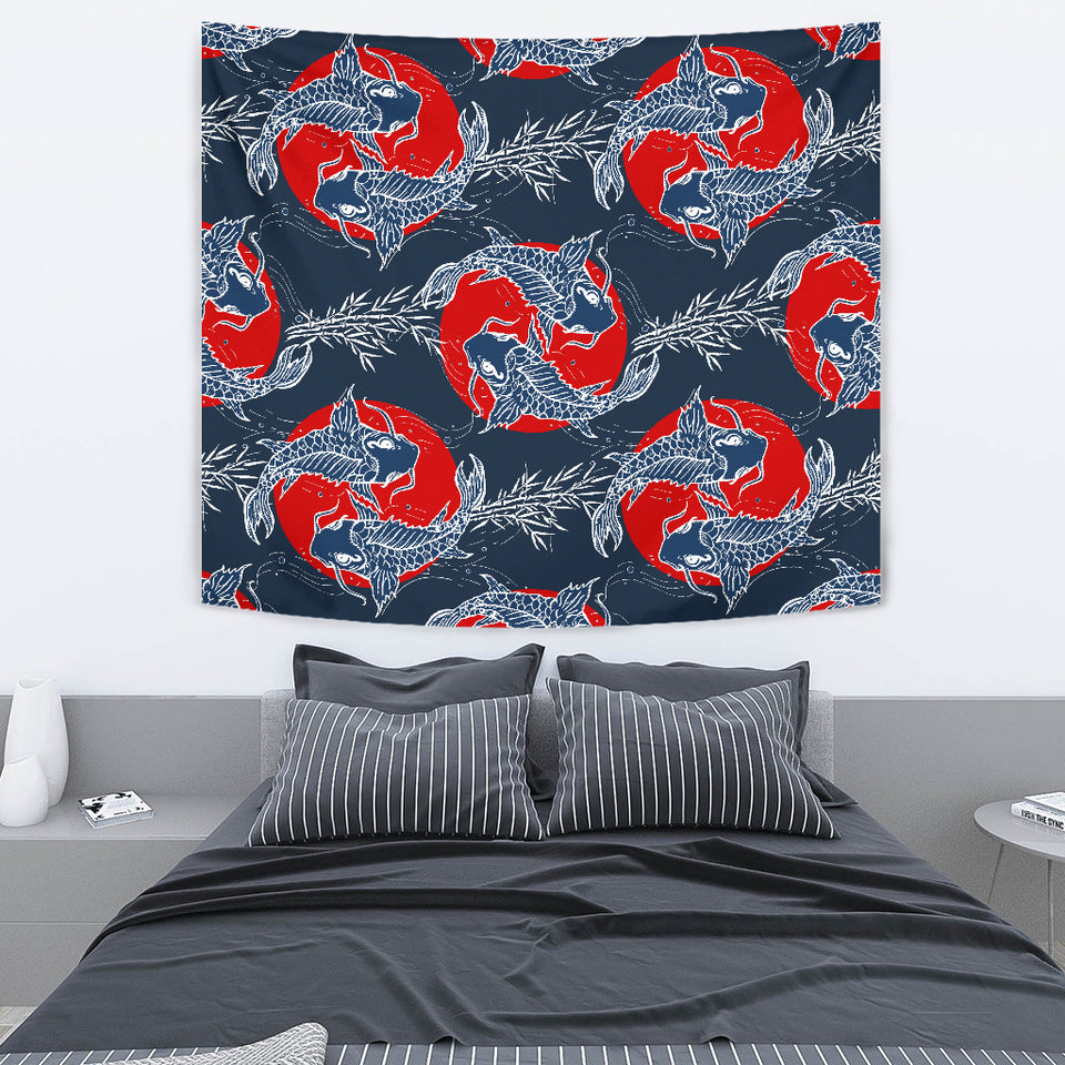 Koi Fish Carp Fishs Hand Drawn Japanese Art Wall Tapestry