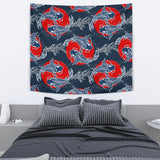Koi Fish Carp Fishs Hand Drawn Japanese Art Wall Tapestry