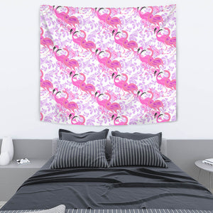 Pink Flamingo Flower Pattern Wall Tapestry