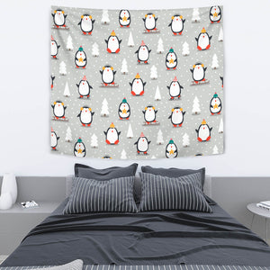Cute Penguin Christmas Pattern Wall Tapestry