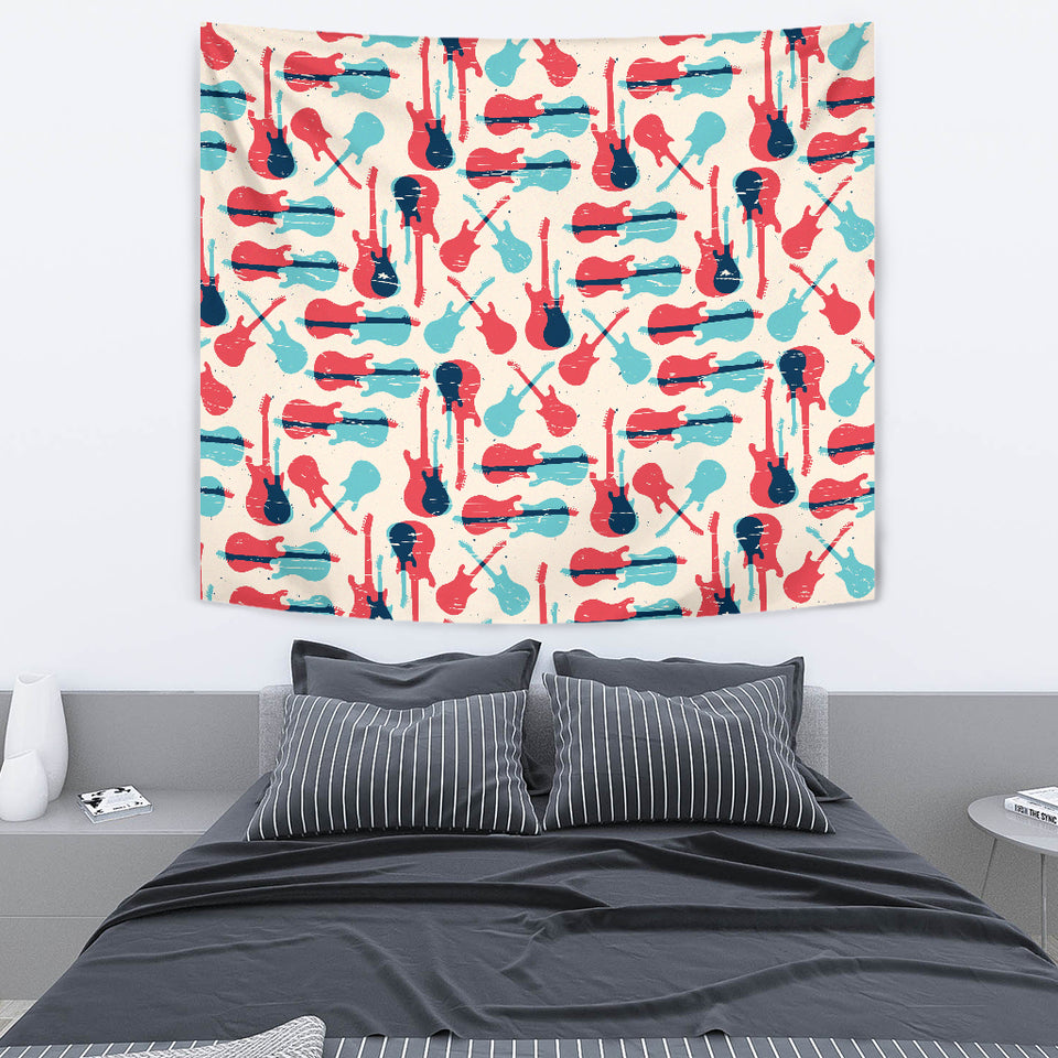 Red Blue Guitar Pattern Wall Tapestry