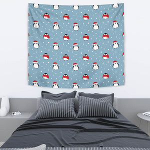 Cute Penguin Christmas Snow Pattern Wall Tapestry