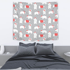 Cute Polar Bear Christmas Snow Pattern Wall Tapestry