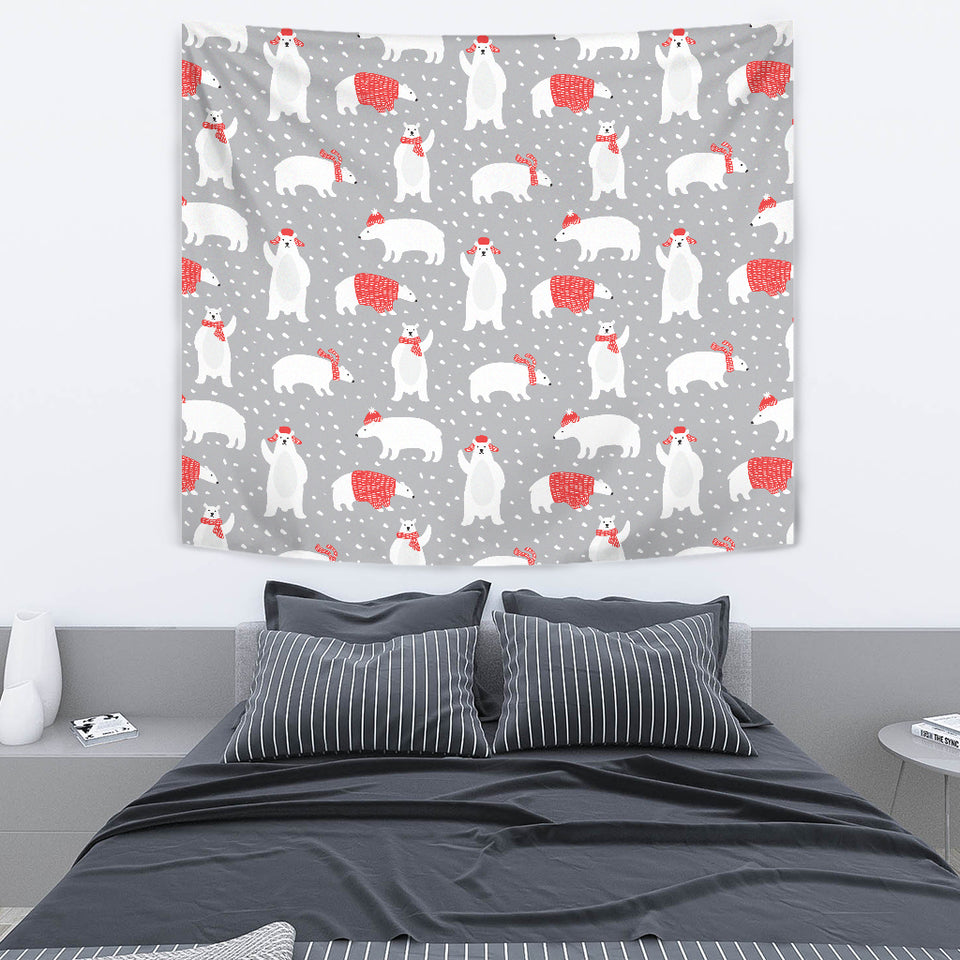 Cute Polar Bear Christmas Snow Pattern Wall Tapestry
