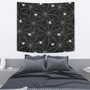 Spider Web Design Pattern Black Background White Cobweb Wall Tapestry