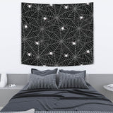 Spider Web Design Pattern Black Background White Cobweb Wall Tapestry