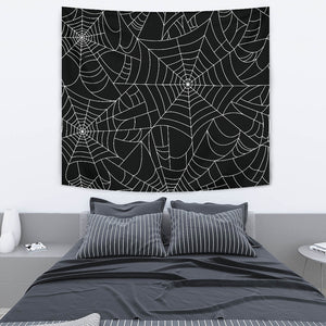 Spider Web Pattern Black Background White Cobweb Wall Tapestry
