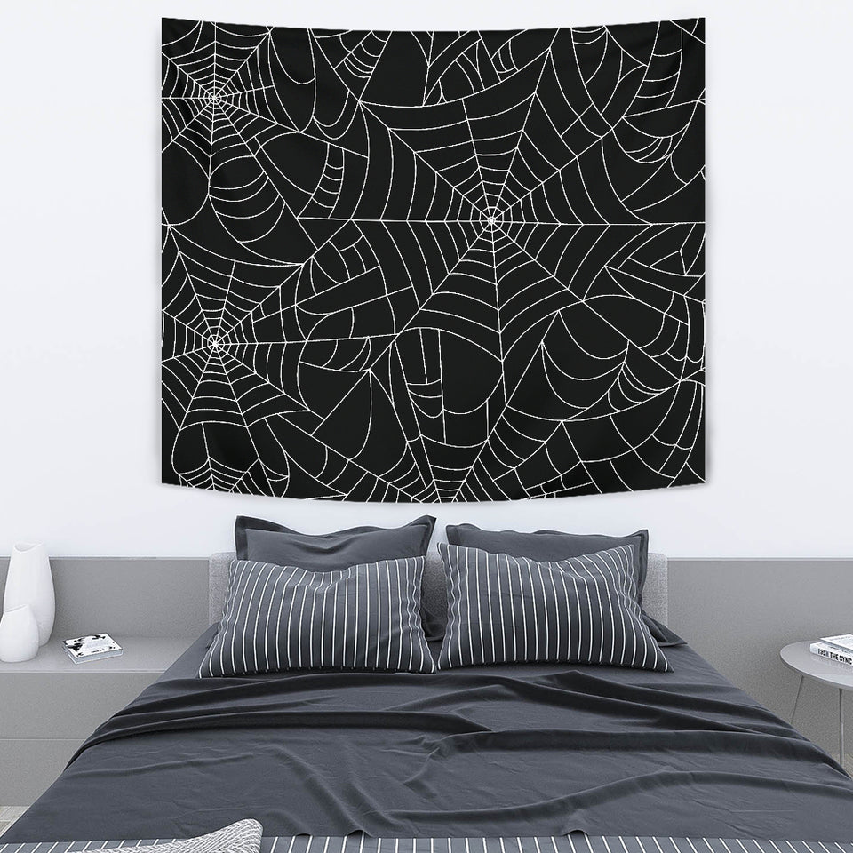 Spider Web Pattern Black Background White Cobweb Wall Tapestry