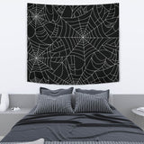 Spider Web Pattern Black Background White Cobweb Wall Tapestry
