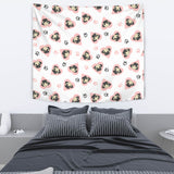 Cute Pugs Pink Heart Paw Pattern Wall Tapestry